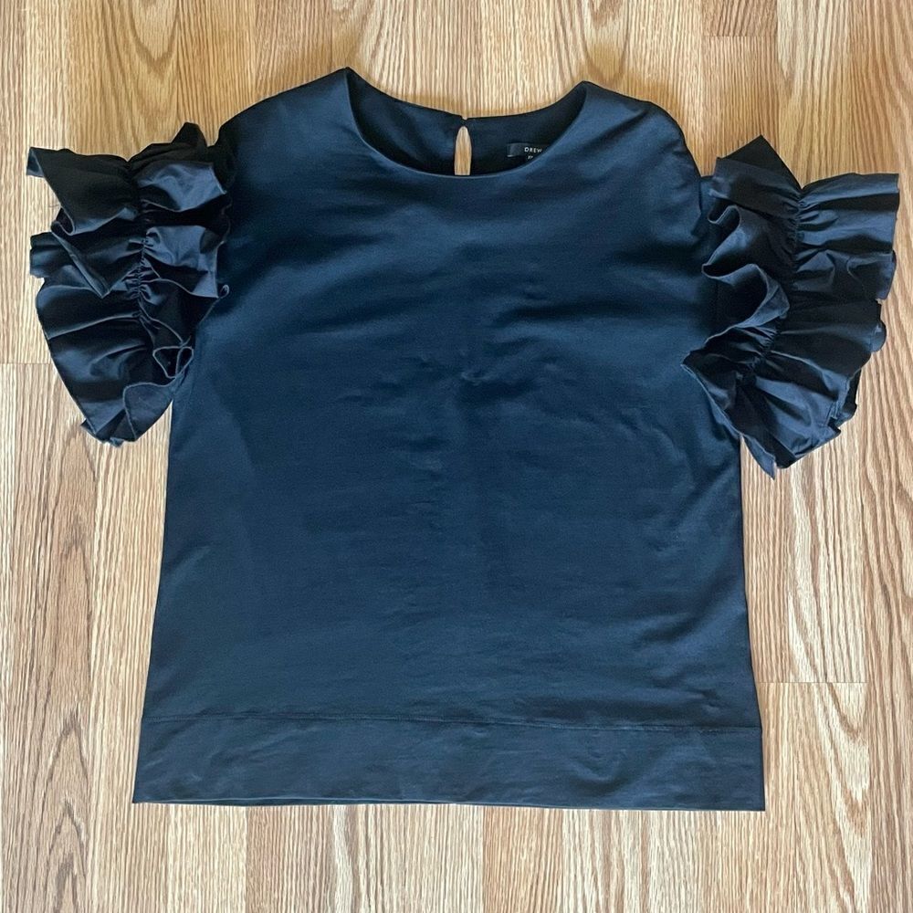 𝅺Drew Black Ruffle Sleeve Top - Picture 2 of 10